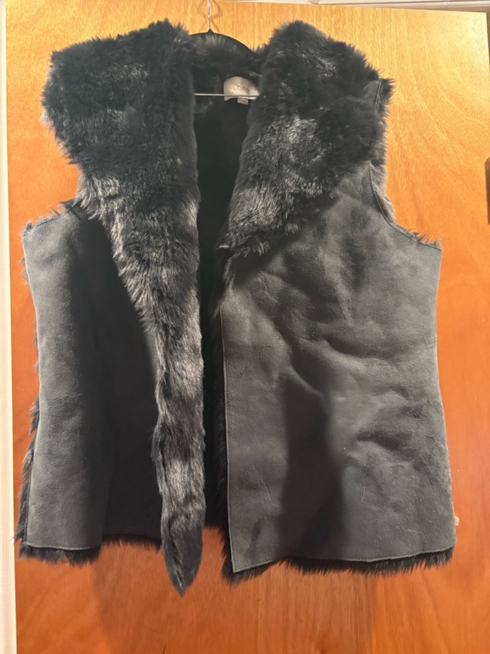 LOFT Black Faux Fur Trim Vest